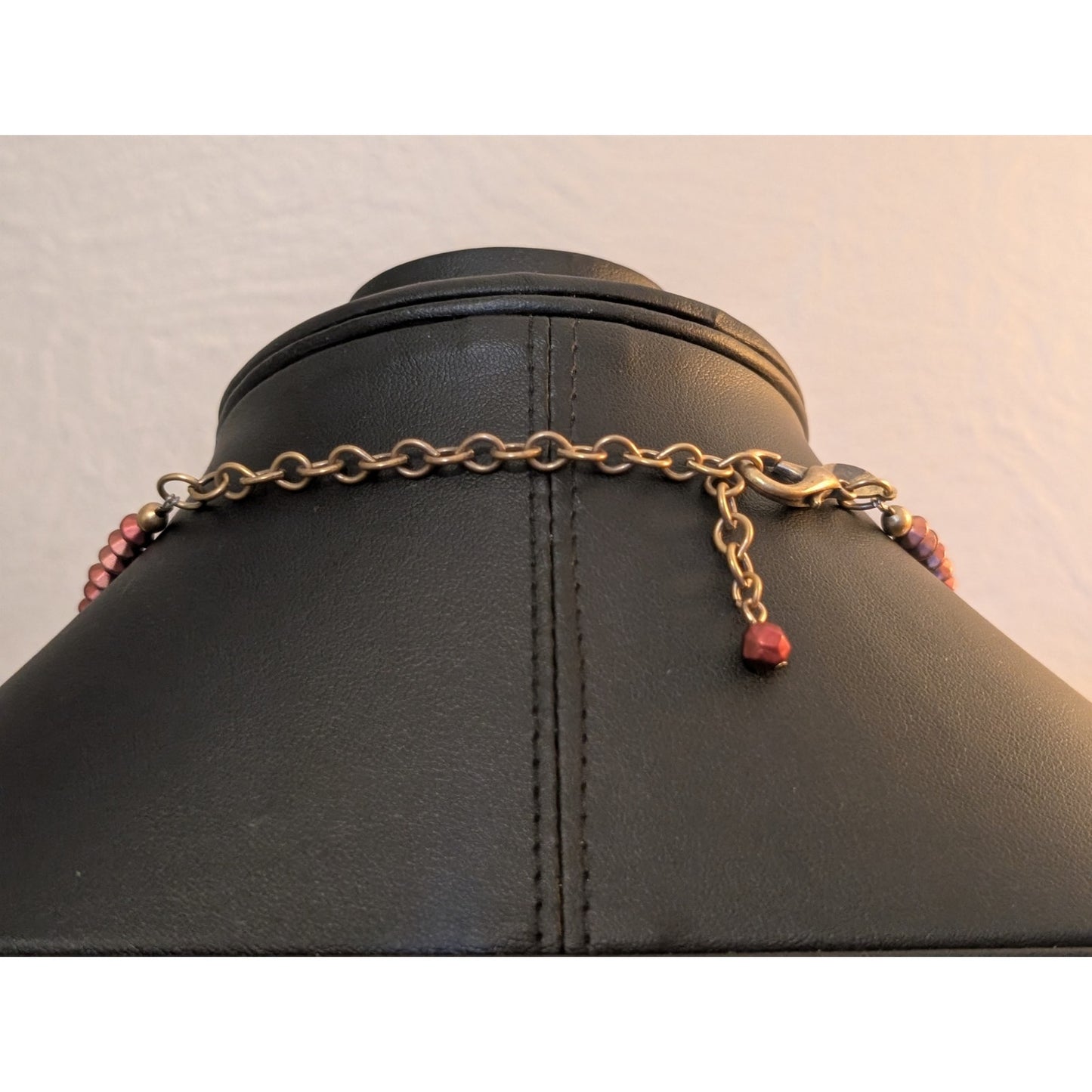 Chico's Metallic Red Bead Gold Tone Fluted Fringe 16.5-20" Necklace