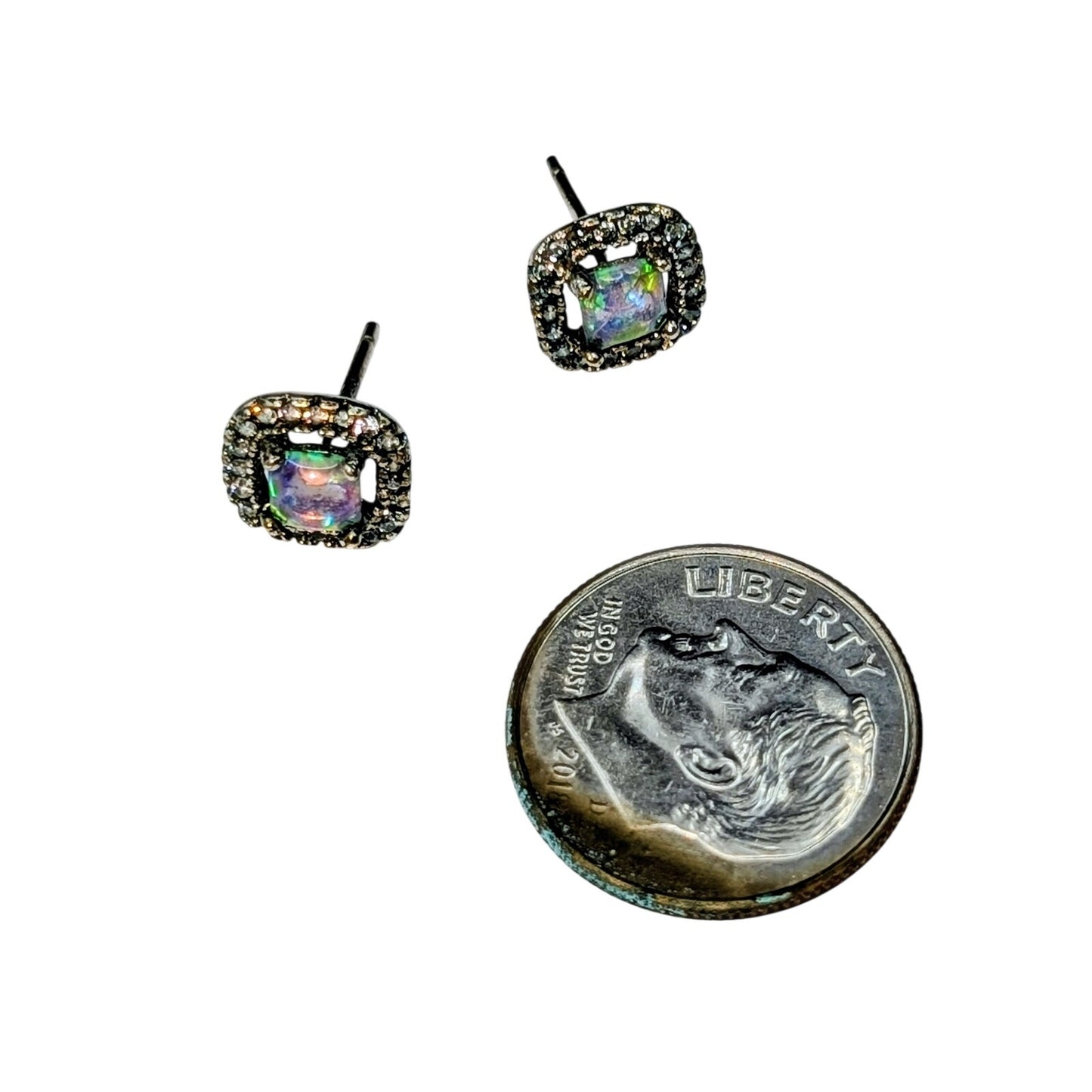 Vintage 925 Sterling Silver Opal White Topaz Surround Stud Earrings
