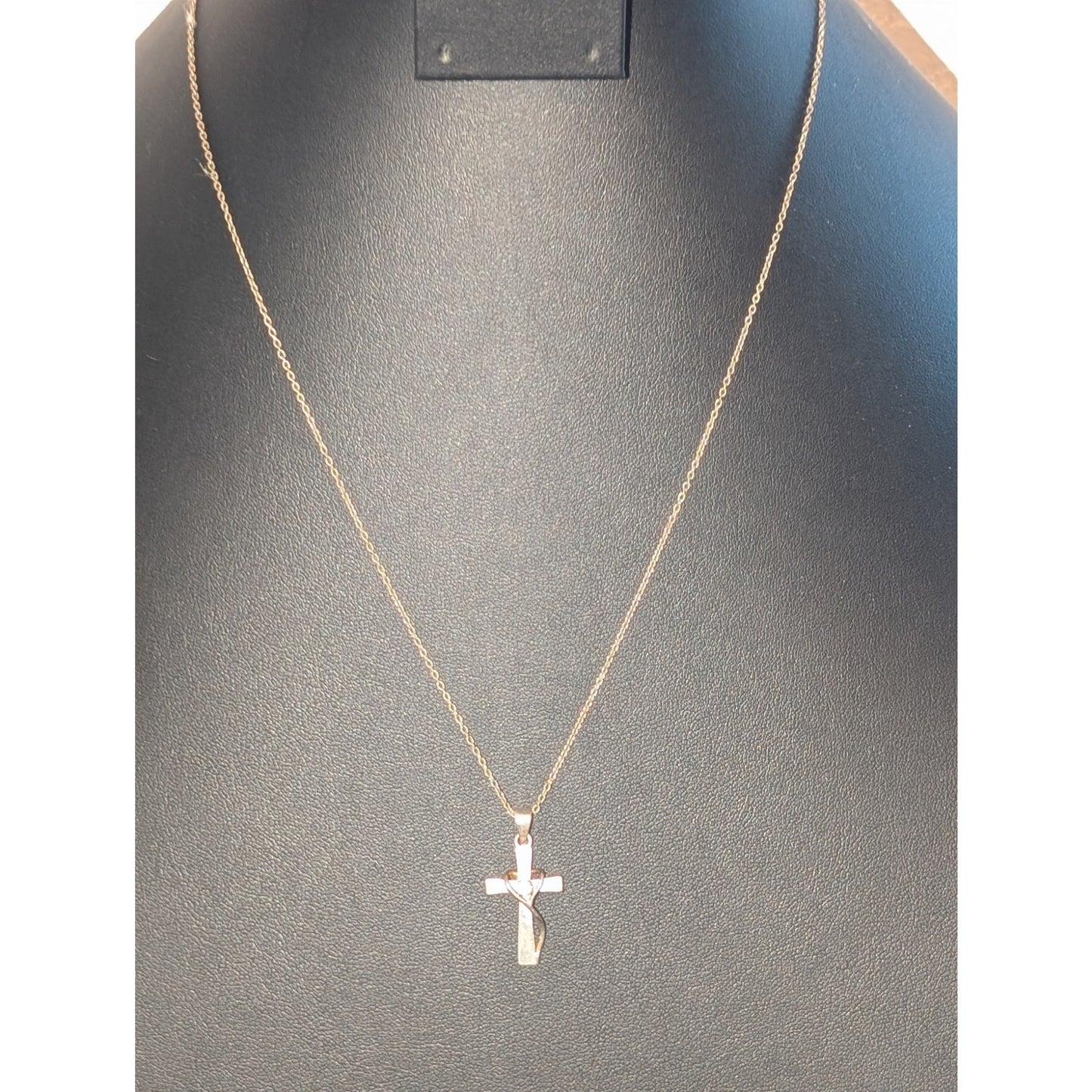 Vintage SU CH Two Tone CZ Cross Chain 20" Necklace