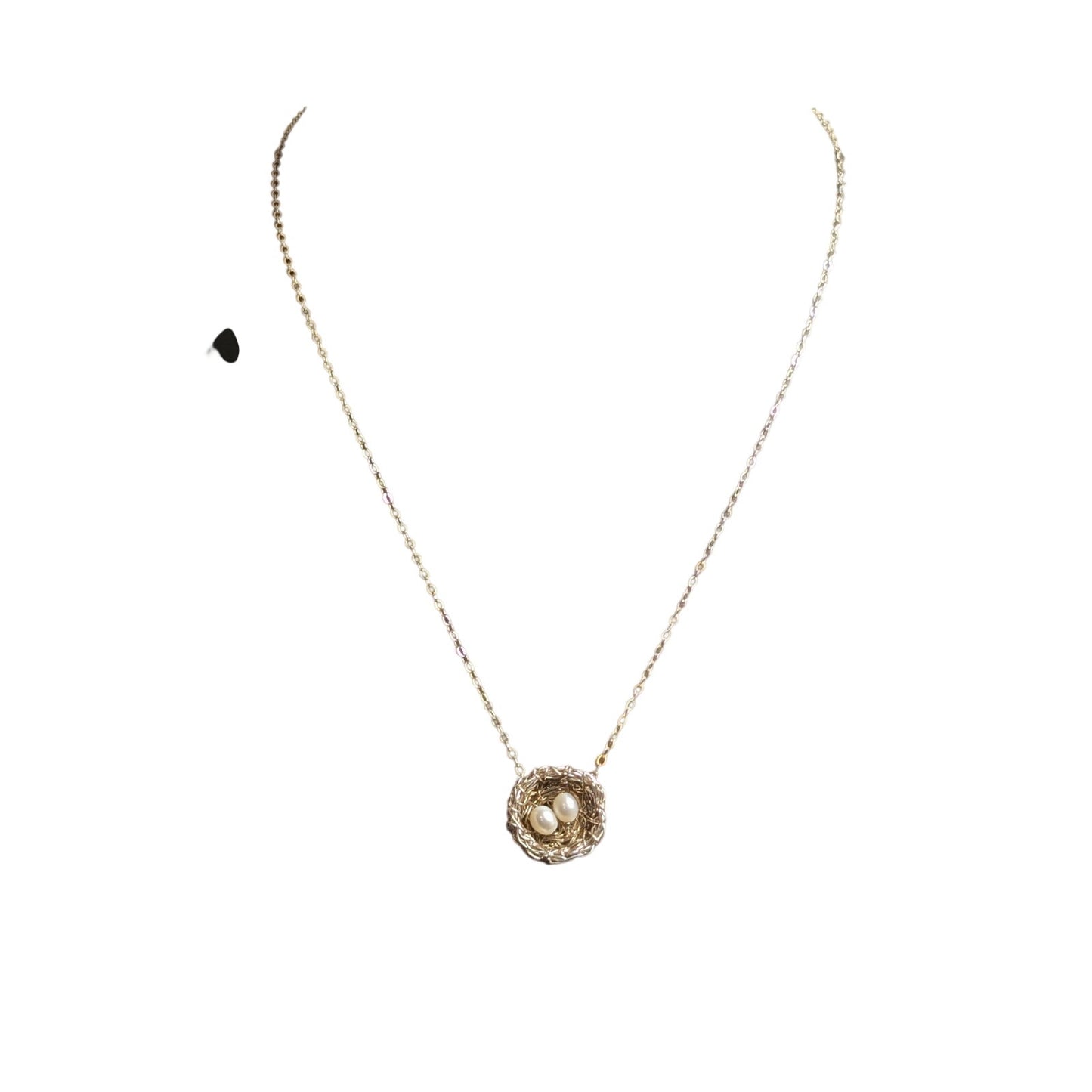 Precious Meshes 925 Sterling Hand Crocheted Wire Pearl Bird Nest Necklace