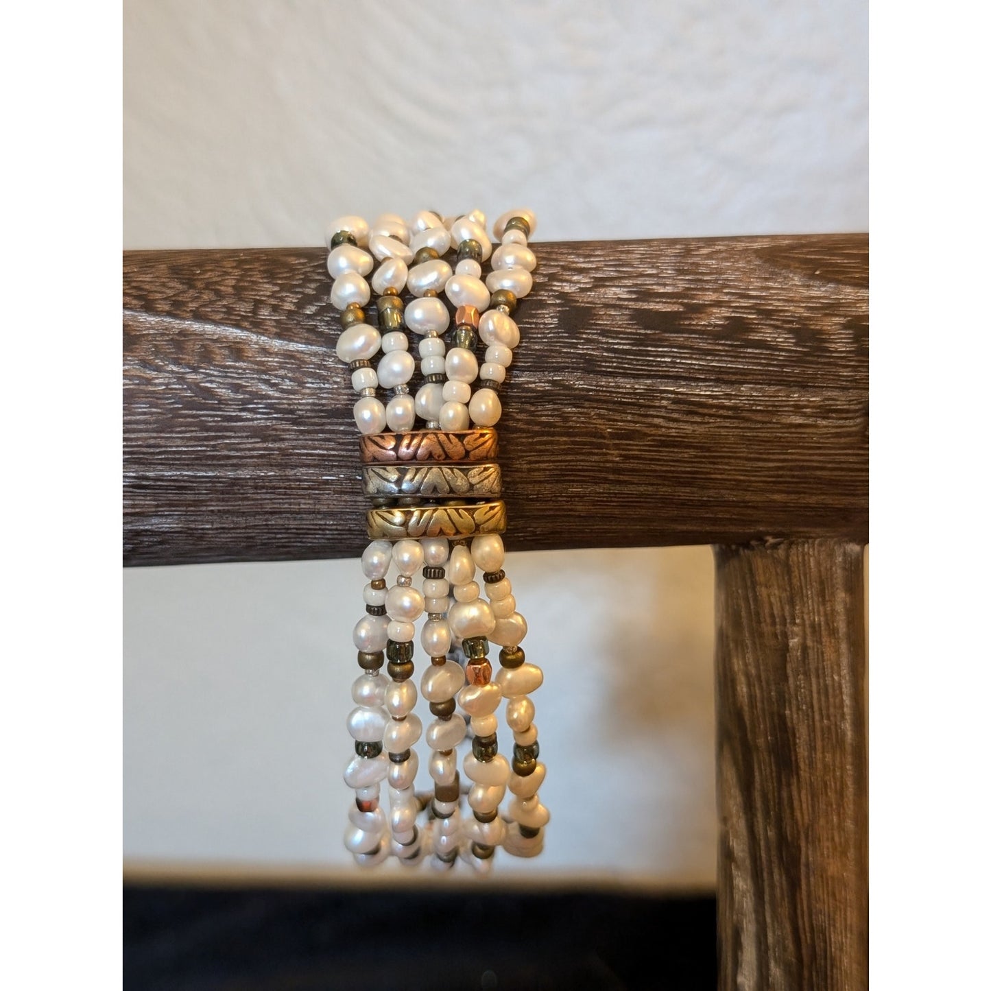 Silpada Sterling Silver Copper Brass Freshwater Pearl Five-Strand Bracelet