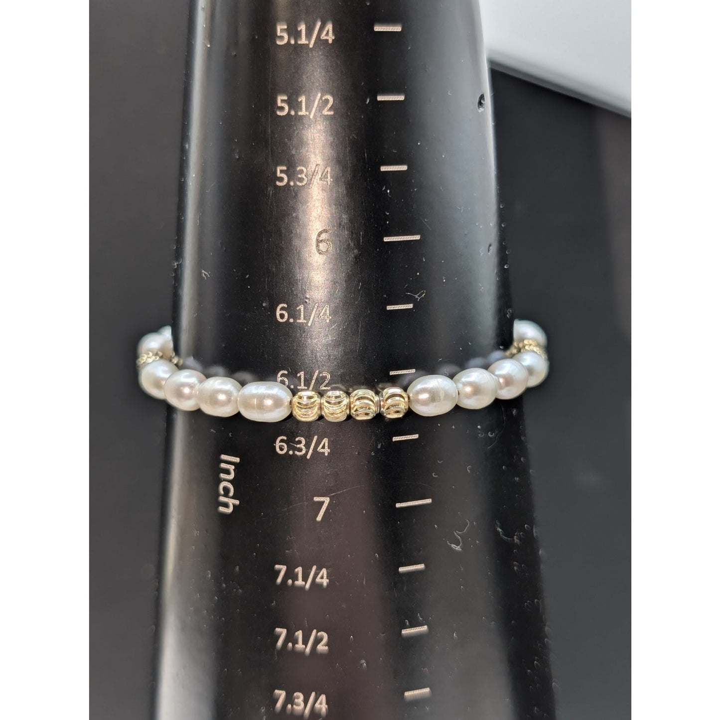 925 Sterling Vermeil Diamond Cut Bead & Pearl Bead Bracelet