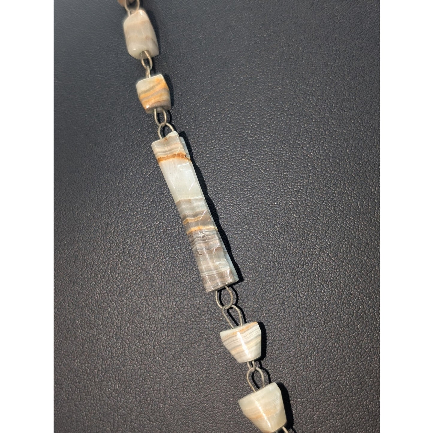 Vintage Mexican Carved Onyx Aztec Mayan Pendant Stone Over the Head 26" Necklace