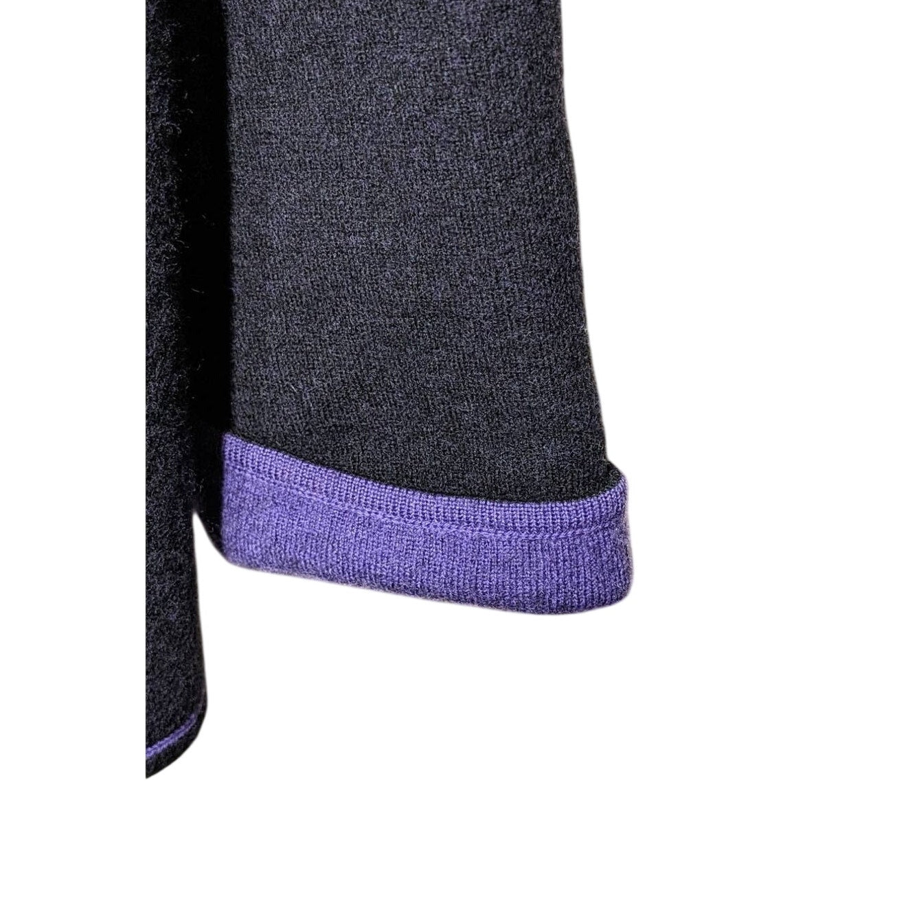 Modern Soul Open Front Black Wool Blend Cardigan w/ Purple Trim Size L