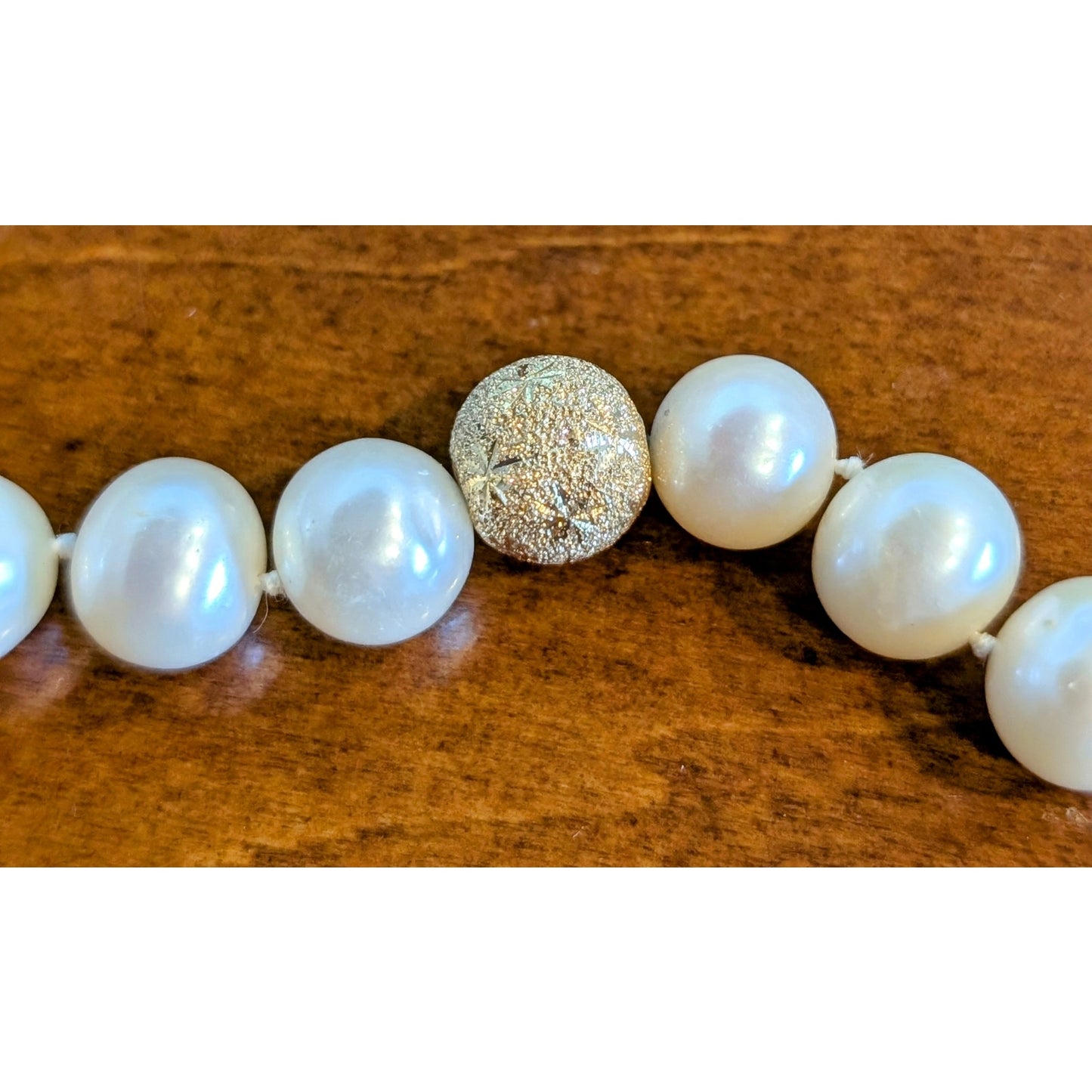 VTG PJS 14K Clasp Genuine 9mm Pearl Three Gold Lava Stone Bead 18" Necklace