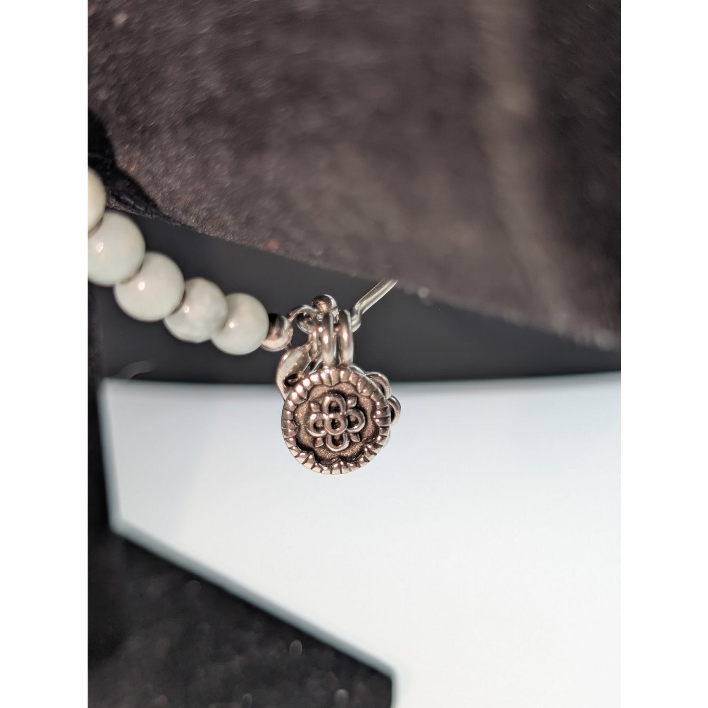 Aquamarine Bead Marked RL 925 Charm Dangle Bangle Bracelet