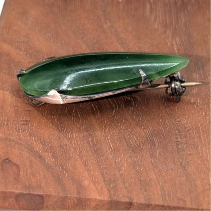 Vintage 925 Sterling Silver Nephrite Jade Brooch/Pin