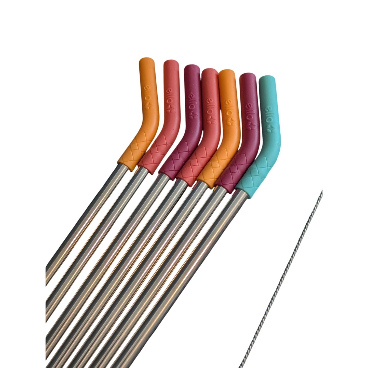 Seven Ello Reusable Silicon Tip Stainless Steel Straw Set W/ Two Brushes NWOT