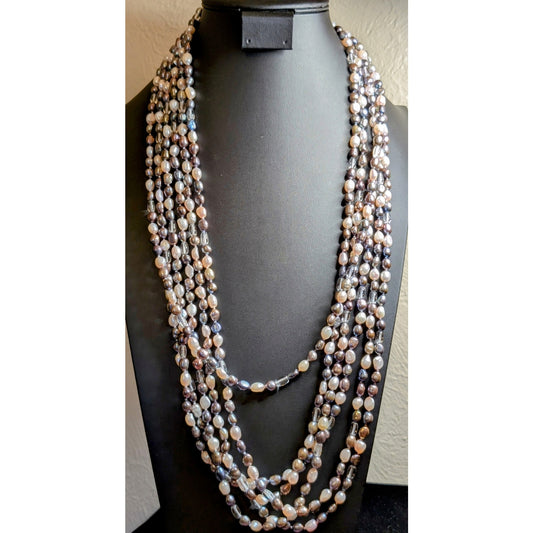 200" Oval White Peacock Pearls With Glass Bead Hand Knotted Rope Necklace