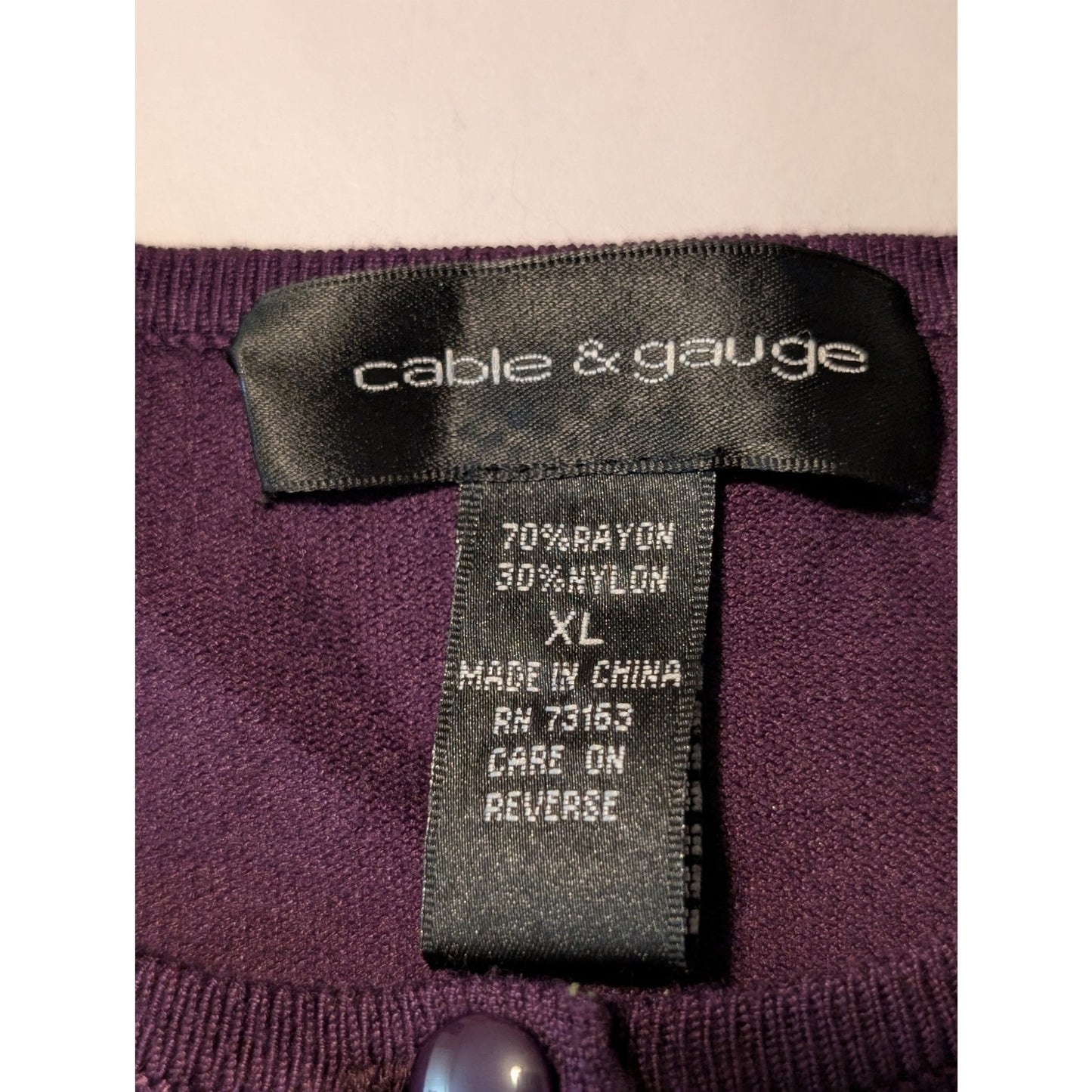 Cable & Gauge Purple 3/4 Sleeve Cardigan Ribbed Hem Sweater Womens Sz XL