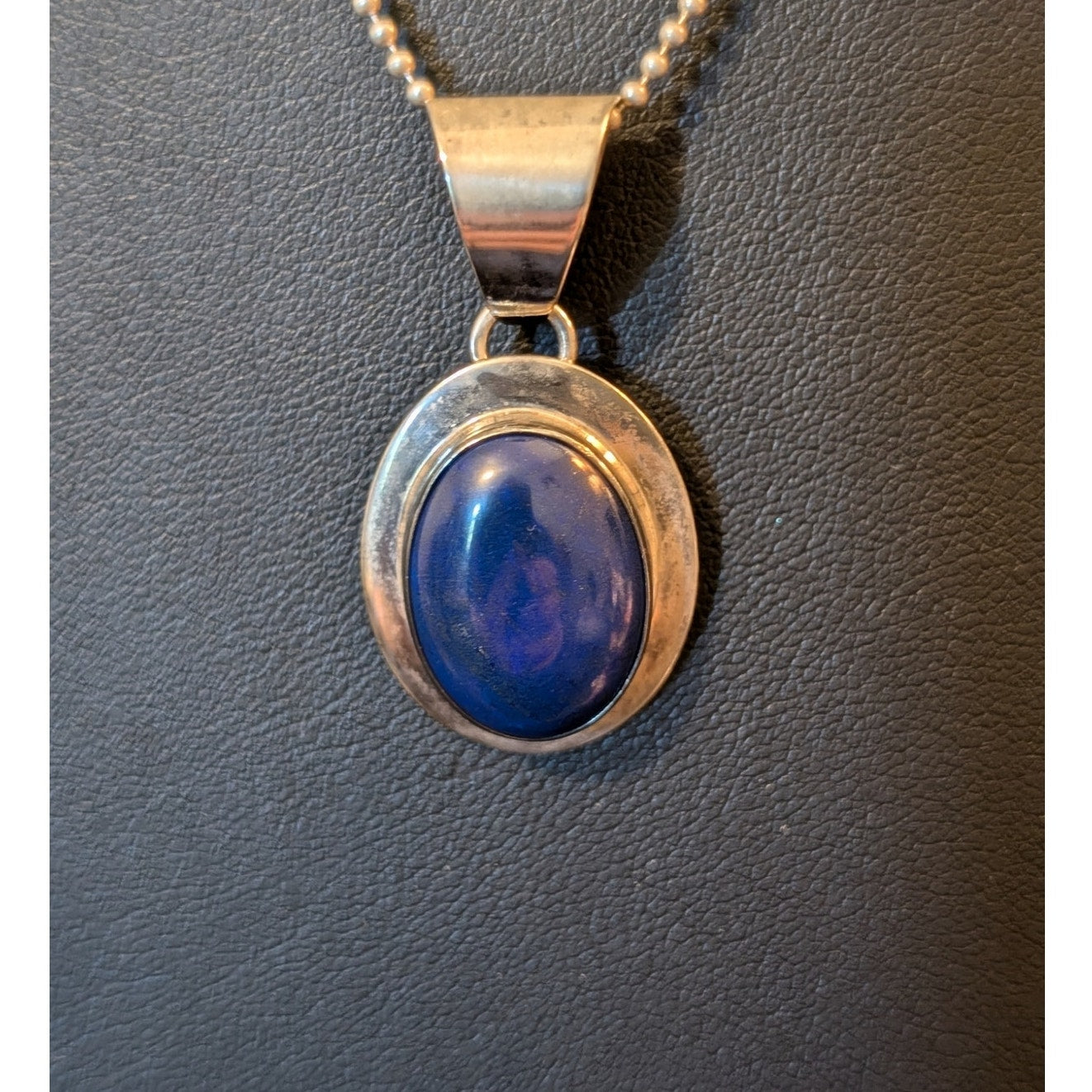 Vintage Sterling Blue Stone Pendant Bead Ball Sterling Chain Necklace