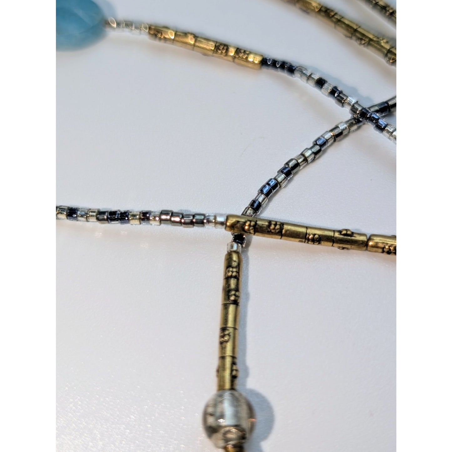 Silpada Sterling Olivia Quartzite Shell Larvikite Kyanite Glass Brass Necklace