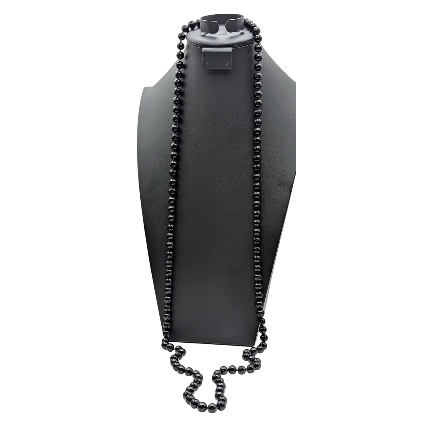 Vintage 52" Approximately 10mm Black Glass Knotted Bead No Clasp Strand Necklace