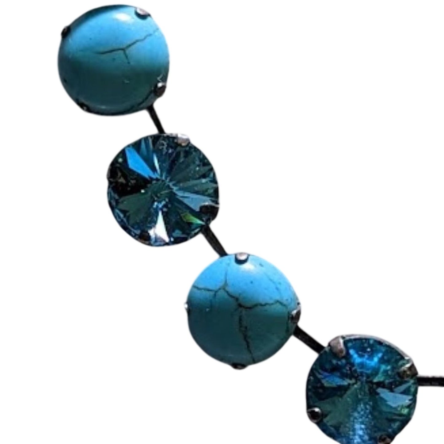 Turquoise Color Howlite with Aqua Crystals on Silver Tone Necklace