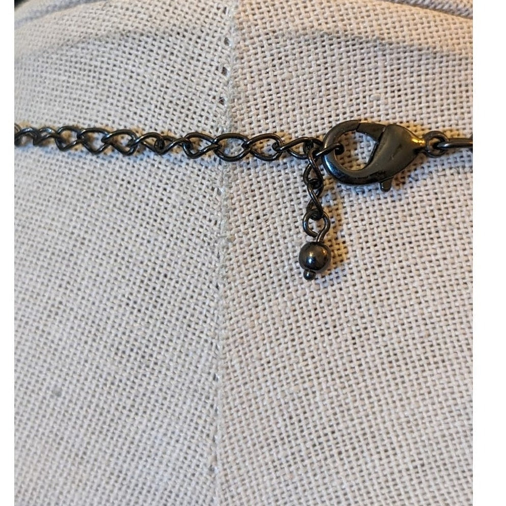 Black Crystal Bead Gun Metal 'Y' Drop 17"-19" Necklace