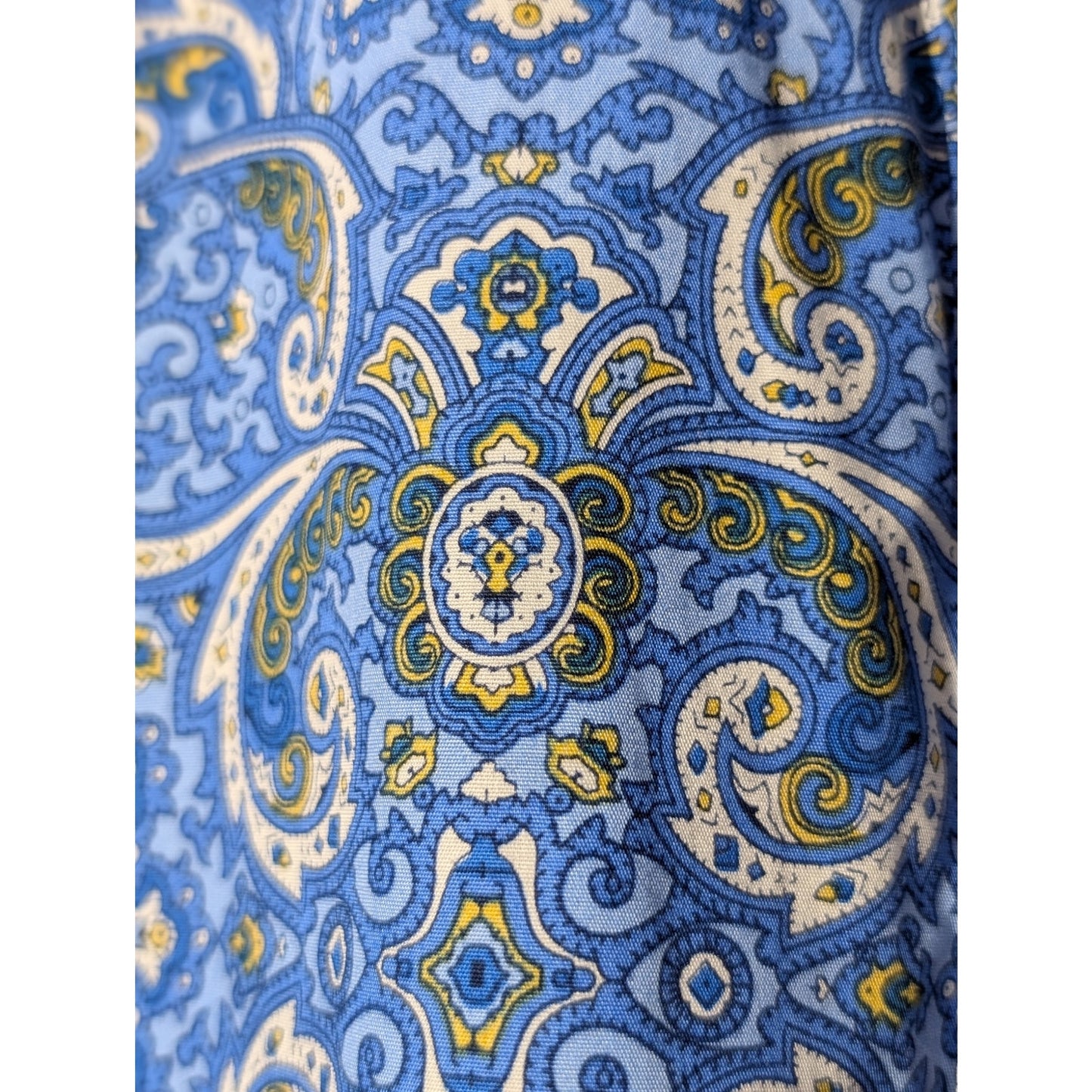 Lands' End Blue Yellow Paisley Half Button Popover No Iron Supima Womens Tunic