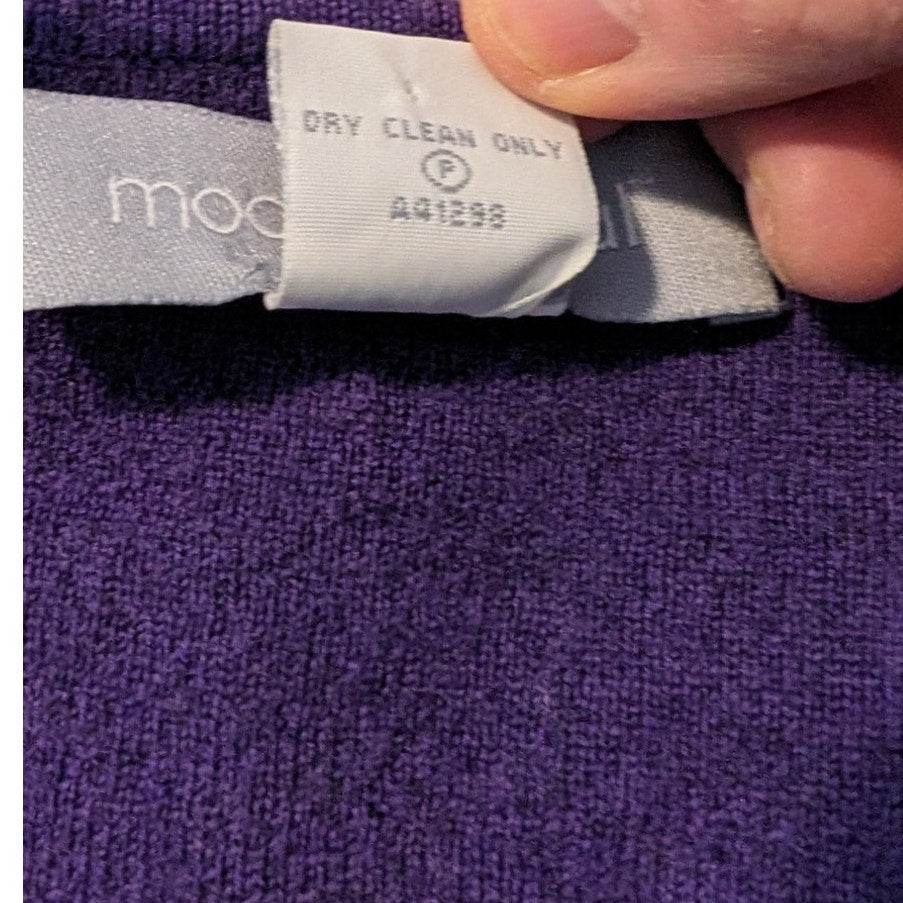Modern Soul Open Front Black Wool Blend Cardigan w/ Purple Trim Size L