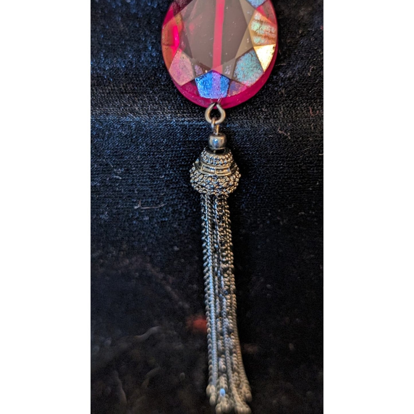 Versona Red Faceted Glass Pendant Tassel Gun Metal 35"-38" Necklace
