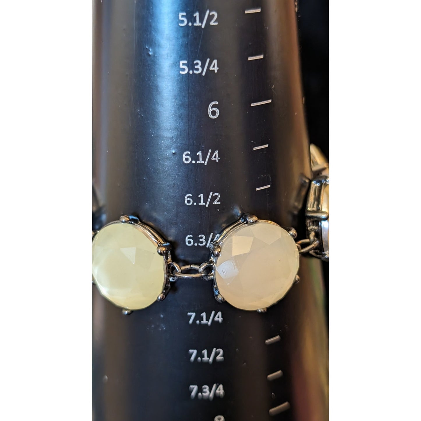 Large Faceted Milky Pale Yellow Faceted Acryclic Bead Bracelet W/ Magnetic Clasp