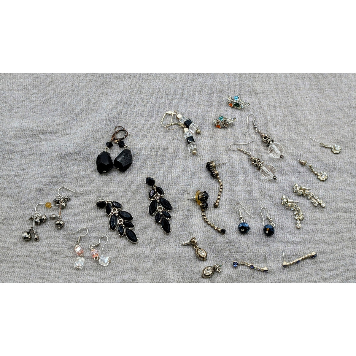Lot of 13 Pair Black Crystal Rhinestone Earrings For Pierced Ears