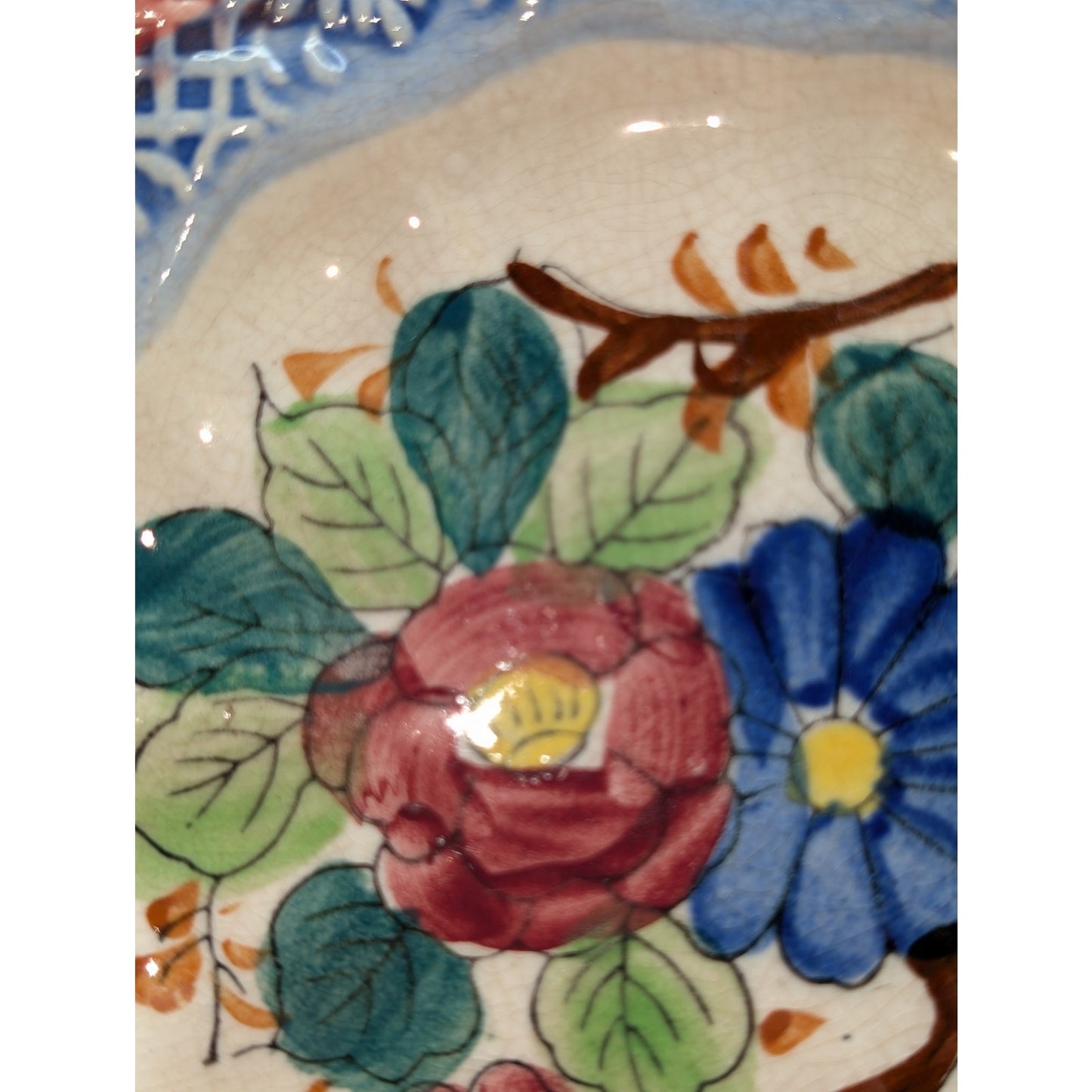 Vintage Majolica Style 1950s Hand-Painted Japanese Floral Plate