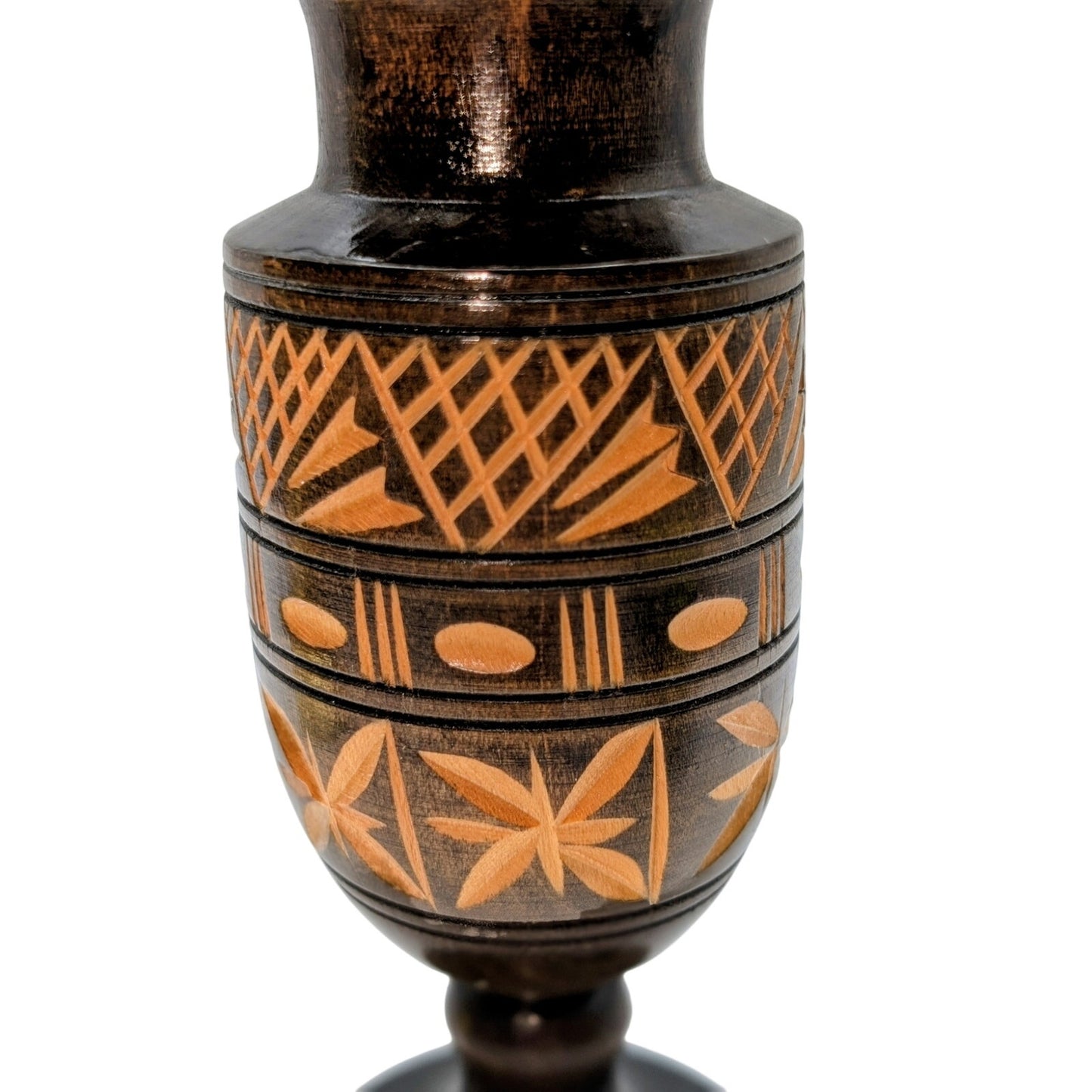 Vintage Vase Folk Art Wood Lathe Turned Carved Dry Vase