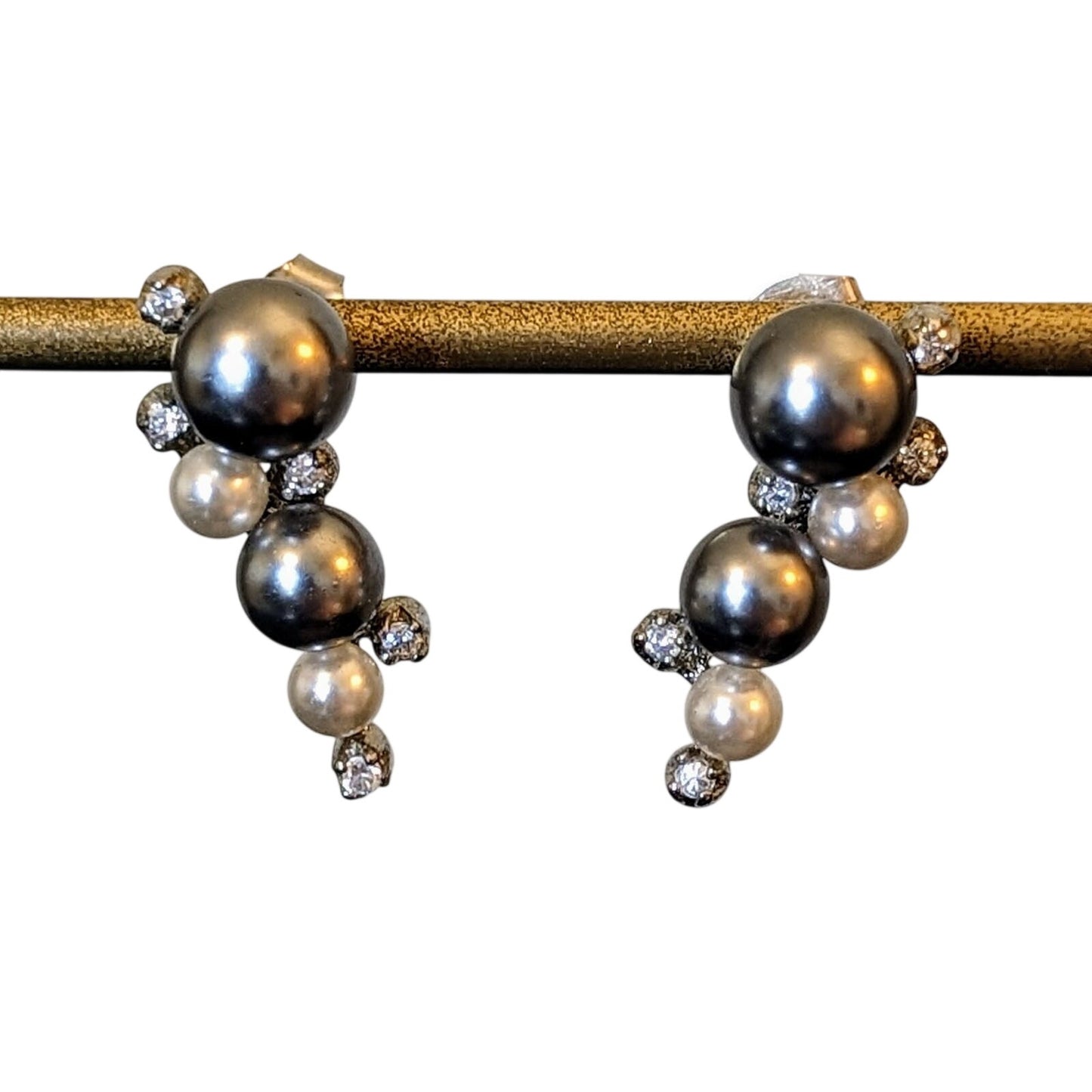 925 Sterling Silver Faux Silver & White Pearl CZ Cascade Post Earrings