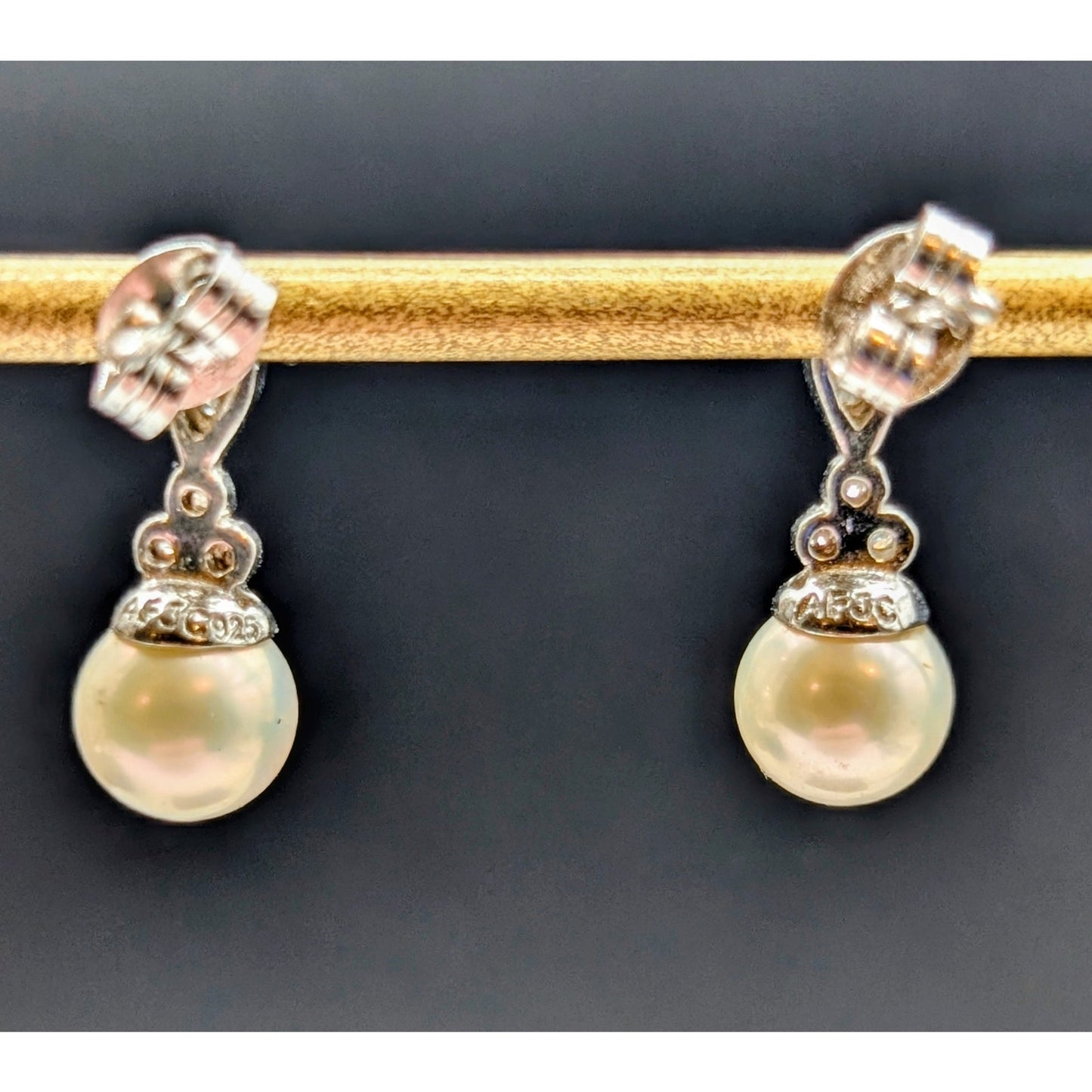AFJC 925 Sterling Genuine Pearl White Sapphire Drop Earrings