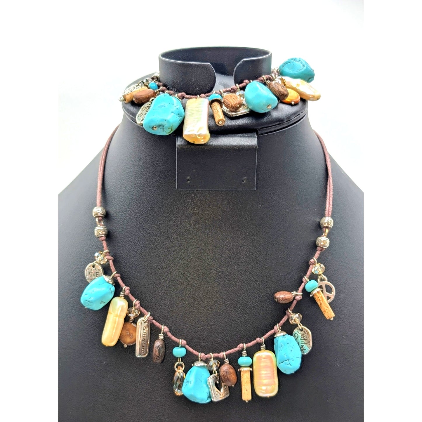 Brighton Imagine Love Peace Gratitude Charm Dangle Necklace & Bracelet Set