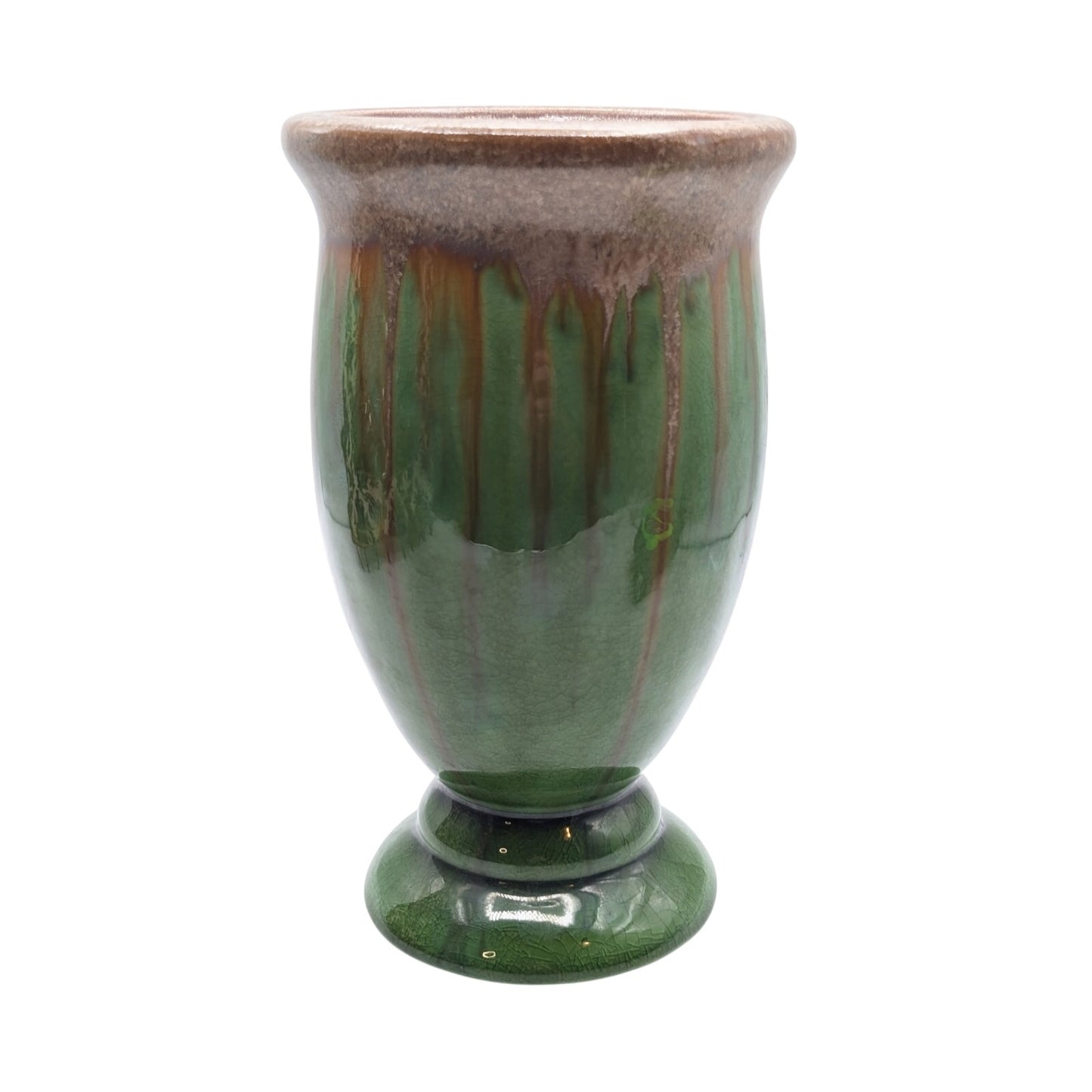 Mid-Century Modern Unsigned Green Drip Glaze Pottery Vase
