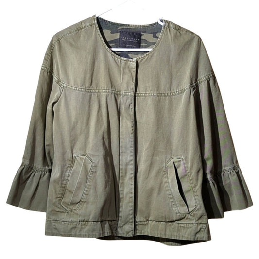 Sanctuary Khaki Green Bell Sleeve Military Full Zip Jacket Women's Size M