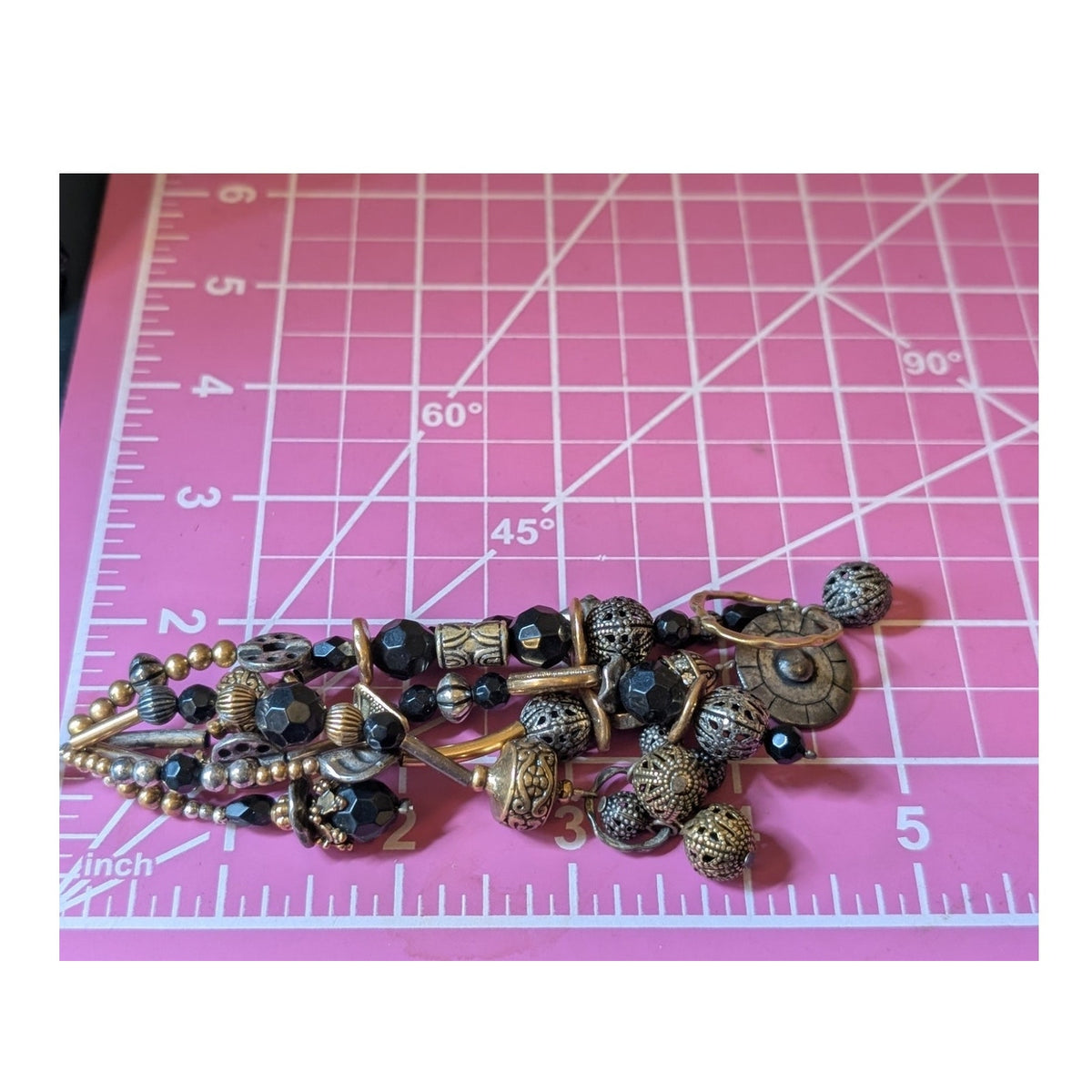Industrial Three Cable Multi-Beaded Gold Silver Multi-Strand Tassel 24" Necklace