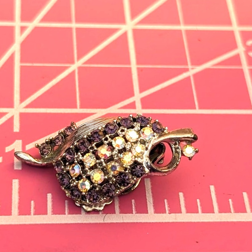 Vintage Purple and AB Crystal Silver Tone Clip On Earrings