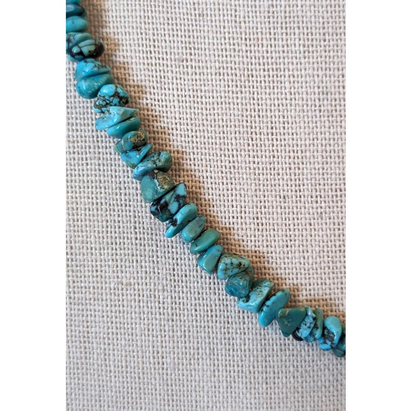 Genuine Turquoise Chip Strand Necklace with Sterling Silver Chain and Clasp