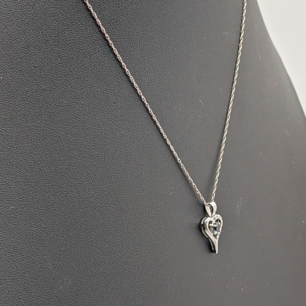Vintage 925 Sterling Silver Mystic Topaz Stone CZ Heart Pendant Chain Necklace