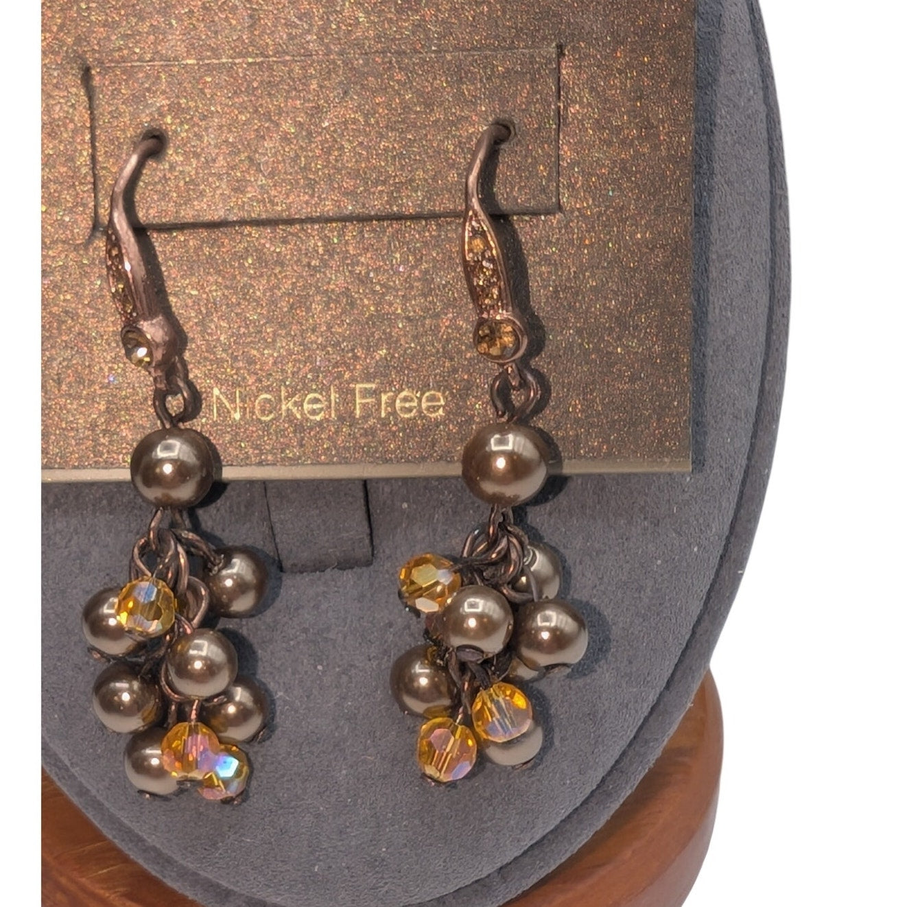 Carolee NWT Nickel Free Bronze Tone Crystal Bead Cluster Dangle Earrings