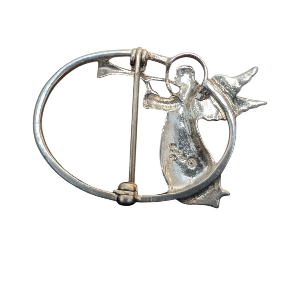 Vintage Jezlaine 925 Sterling Silver Flying Angel Blowing Trumpet Pin