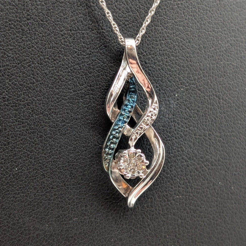 Vtg 90s 925 Italy Sterling Silver Diamond Accent Infinity Pendant 18" Necklace