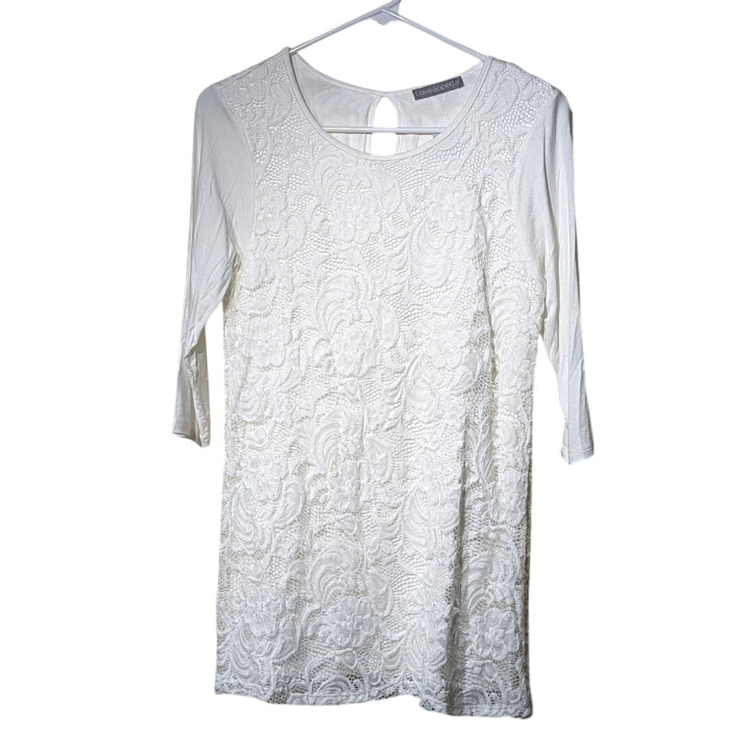 Loveappella NWT Stitch Fix Fifi Over Lay Lace Knit Top White Womens' Sz M