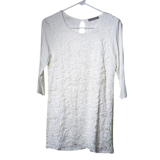 Loveappella NWT Stitch Fix Fifi Over Lay Lace Knit Top White Womens' Sz M