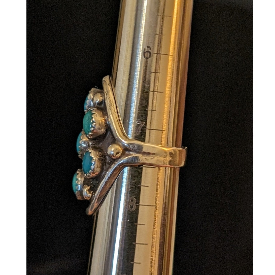 Vtg 925 Sterling Snake Eyes Turquoise Signed L. Henderson 80s Ring Sz 7.25