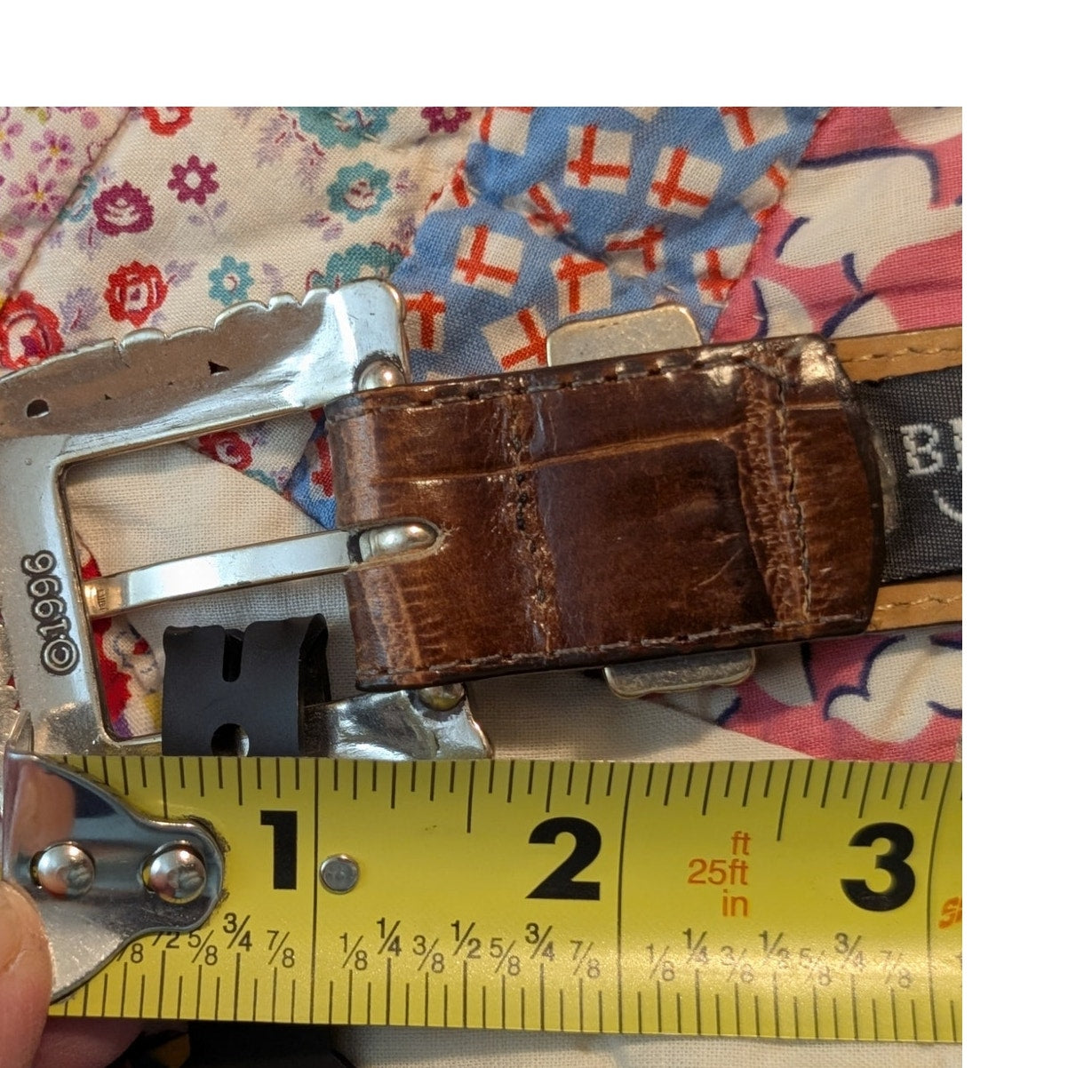Vtg RARE 1996 Brighton Brown Croc Embossed Silver Chain Link Belt Womens Sz M
