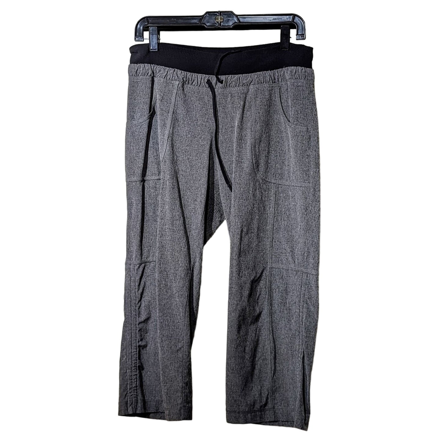 Athleta Allegro Capri Pant Gray Black Ruched Hem Drawstring Womens Sz 6