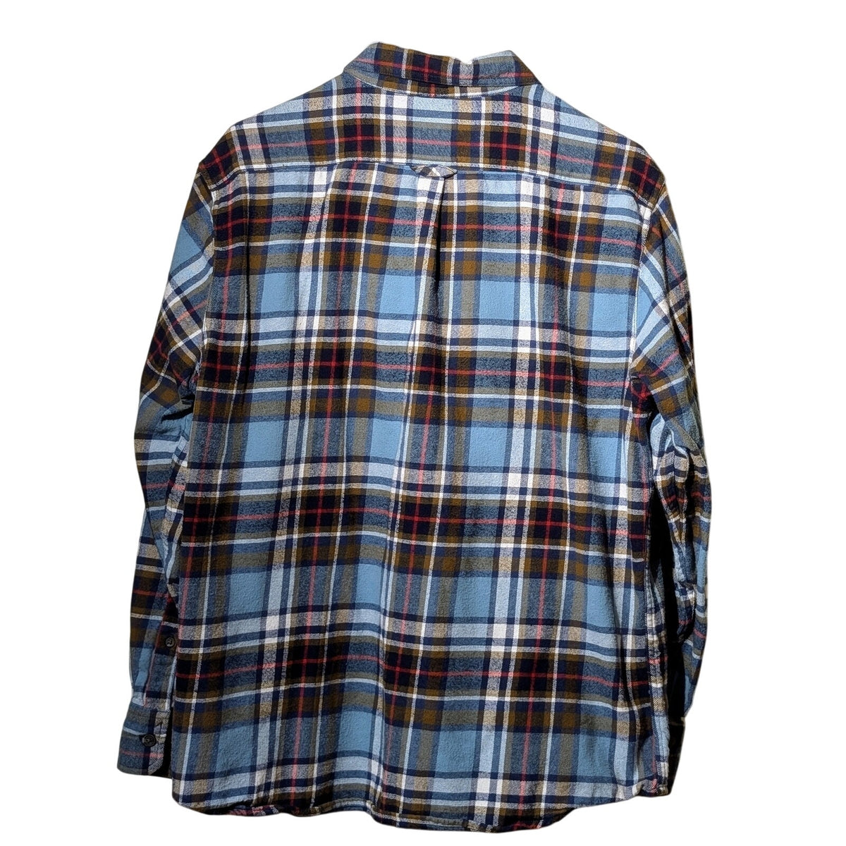 Eddie Bauer Blue Brown Plaid Cotton Flannel Button Up Shirt Men's Sz XL