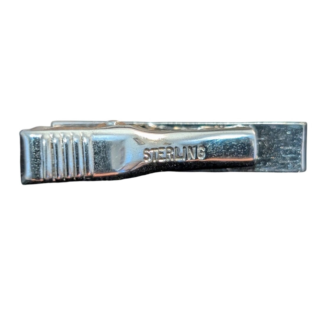 Vintage Sterling Silver Diamond Cut Etched Design Tie Clip