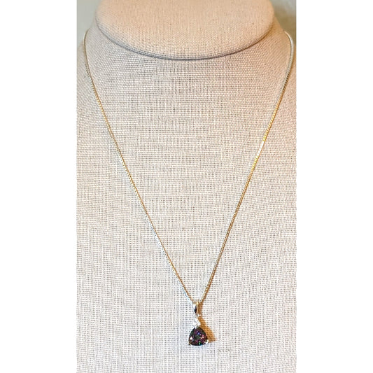 925 Sterling Trillian Cut  Mystic Topaz W/ 3 CZ Pendant Box Chain 18" Necklace