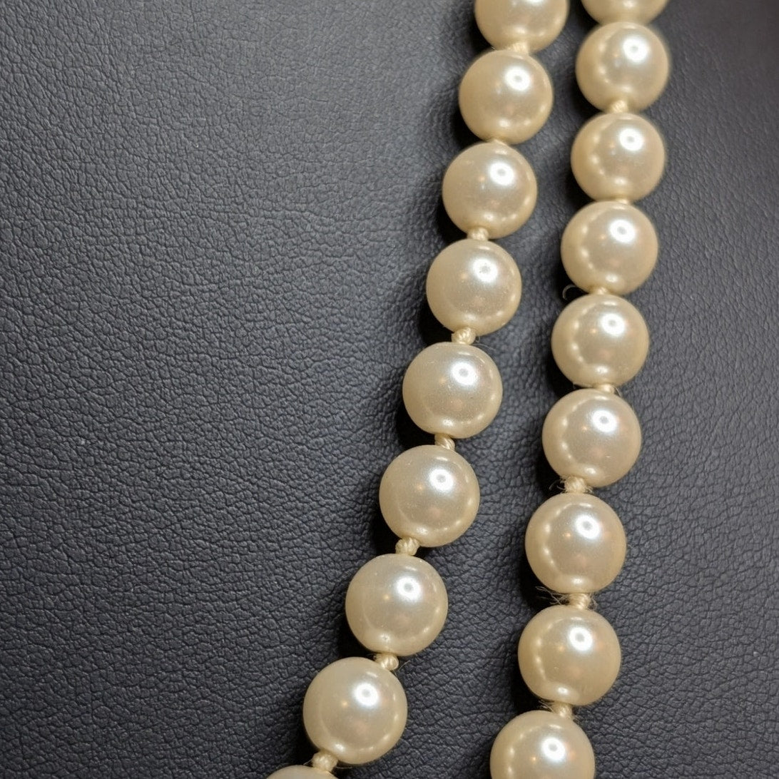 RARE 80s VTG Signed GEP 54" Faux Pearls Gold-Tone Lobster Claw Clasp Necklace