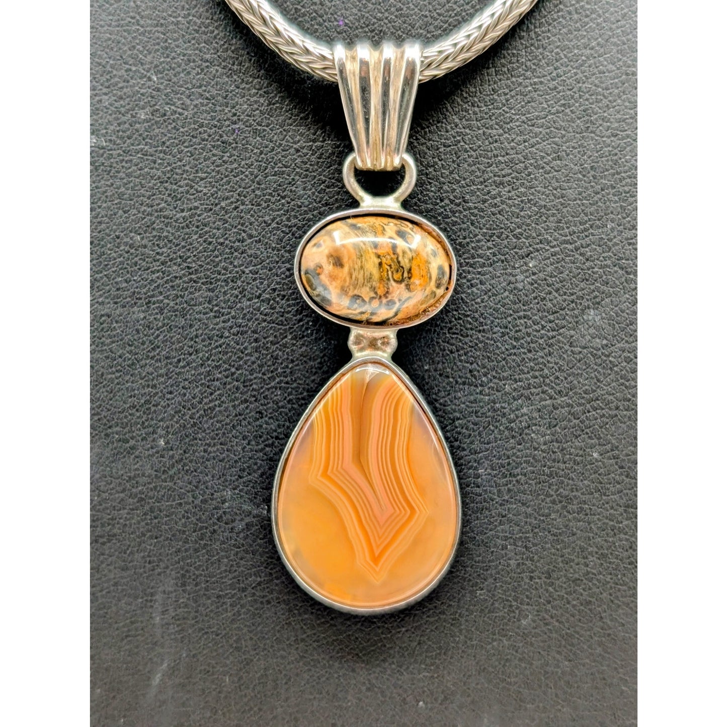 Vtg 'EG' 925 Sterling Orange Jasper Agate Stone Foxtail Chain Hook 18" Necklace