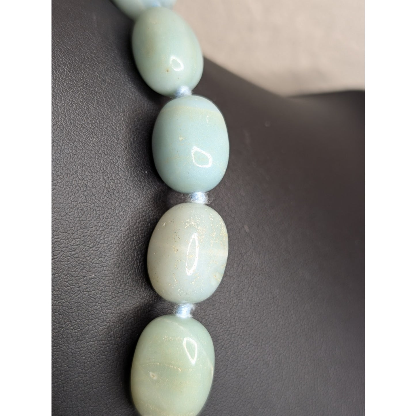 GSJ Sterling Silver Natural Blue Aqua Stone Bead Necklace & Dangle Earring Set