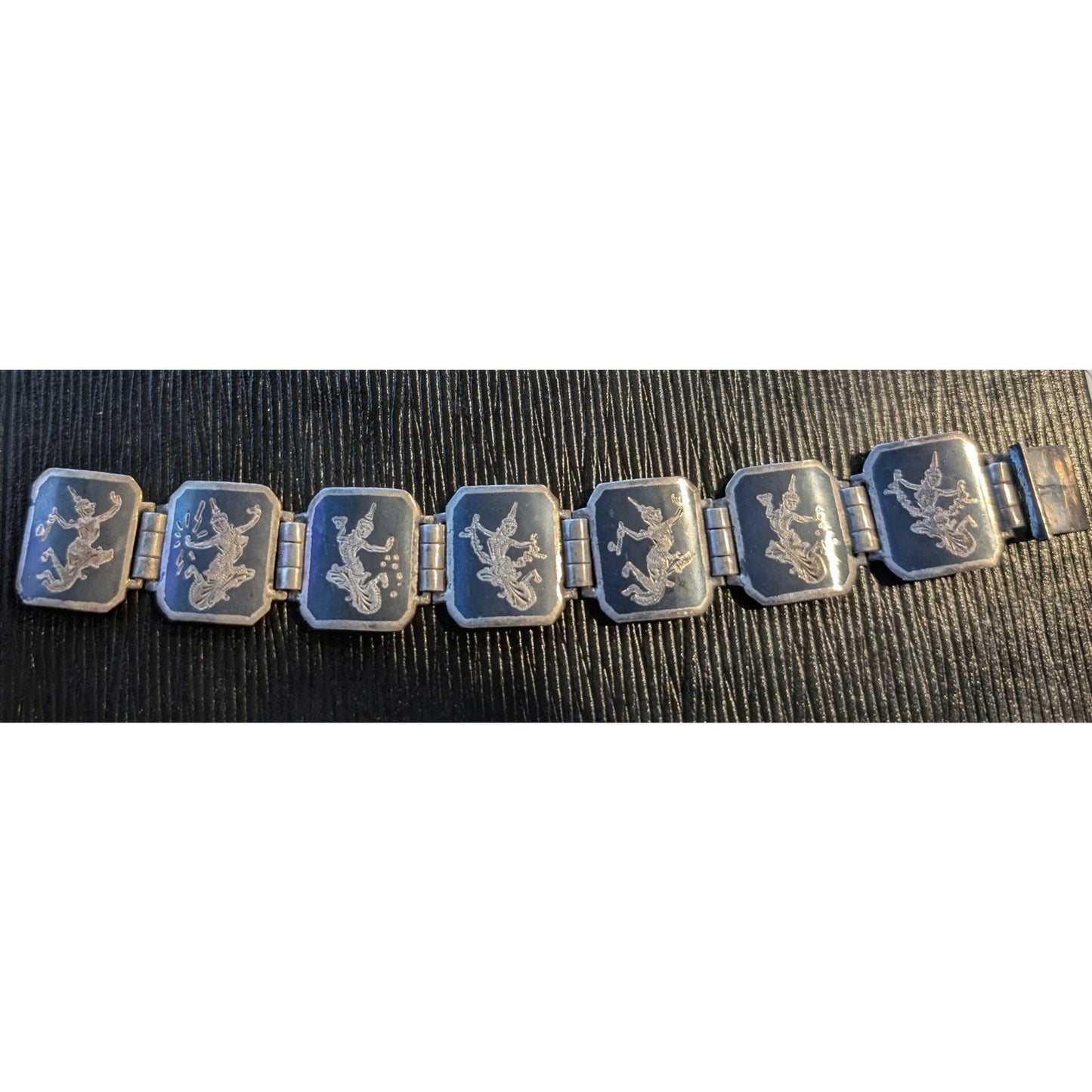 Vintage Siam Niello Sterling Silver Signed BB Sterling Panel Link Bracelet